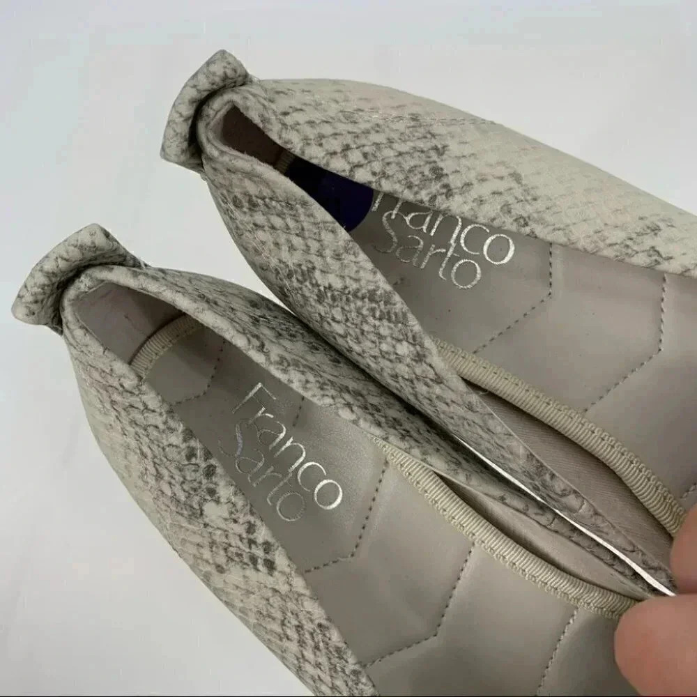 Franco Sarto flats size 8.5 38.5 Boston cream gray snakeskin print faux leather - Picture 11 of 12